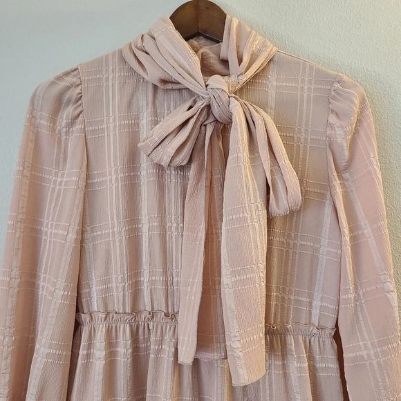 See By Chloe Ruffle Tie Neck Mini Smoky Pink Mini Dress - Picture 5 of 11